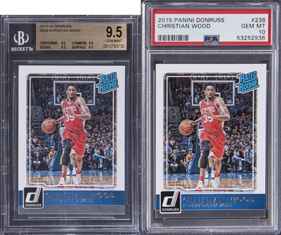 2015-16 Panini Donruss "Rated Rookie" #238 Christian Wood Graded Rookie Card Pair (2) - Including a PSA GEM MT 10!